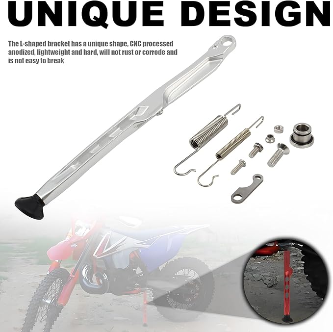 Dirt Bike Parking Side Stand Kickstand Kit,Motorcycle Kickstand Side Stand Springs Support Stand For EXC EXCF XCW XCF-W XC XCF 125 150 250 300 350 450 2023 2024(Silver)