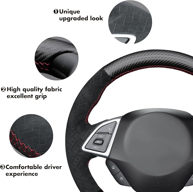 MEWANT for Camaro Steering Wheel Cover 2016-2024 Hand-Stitched for Chevy Camaro Car Steering Wheel Wrap