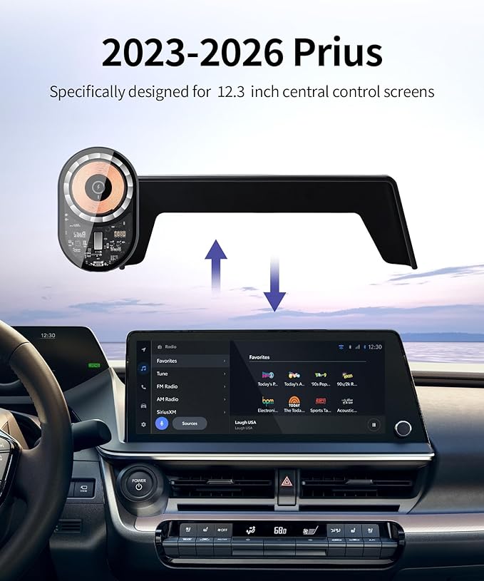Wireless Charging Car Phone Holder for Toyota Prius 2023-2026, 12.3" Screen Fixed Clip, 360° Rotation Car Phone Mount Compatible with MagSafe