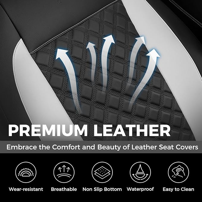 FLORICH Seat Covers, Front Seat Covers 2 PCs, Automotive Seat Cover for Cars, Luxury Leather Universal Seat Cover Accessories Fit for Most Cars SUV Truck Sedans(White)