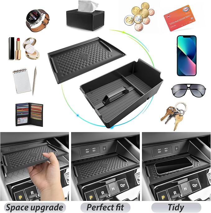 SKTU 2-Pack for 2025 2026 Nissan Murano Center Console Organizer for 2025 2026 Nissan Murano (SV/SL/Platinum) Console Tray & Wireless Charging Mat Nissan Murano 2025 2026 Accessories Non-Slip Pad