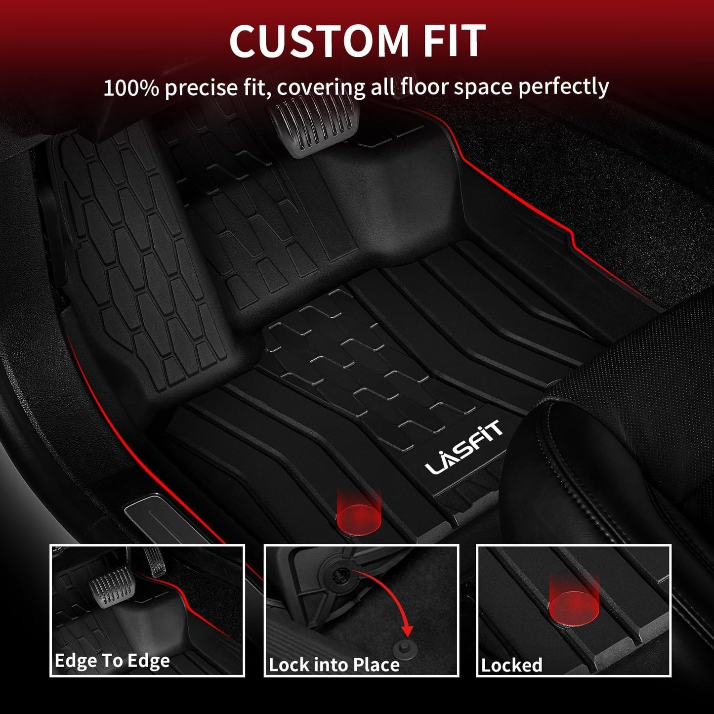 LASFIT Floor Mats Fit for Ford Fusion 2020-2017 (Include Hybrid)/ for Lincoln MKZ 2020-2017 All Weather Protection TPE Custom Fit 2020 2019 2018 2017 Floot Liners Accessories, 1st & 2nd Rows, Black