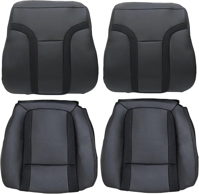 4PCS Driver and Passenger Side Bottom & Top Lean Back Leather Seat Cover Black Compatible with Ford F150 2010 2011 2012 2013 2014