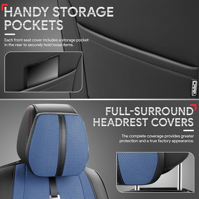 Drive Series Full Set Seat Covers Universal for Cars Trucks SUV, Navy Blue, CA-SC-Drive-Full-NB