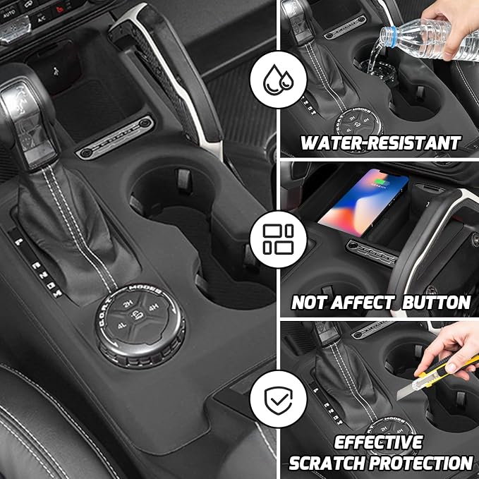 Silicone Car Gear Shift Panel Trim Cover for 2026 2025 2024 Ford Bronco Interior Accessories Center Console Side Storage Box Organizer Black Protective Pad