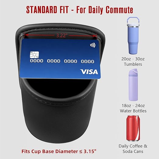 Leather Clip on Car Trash Can with Removable Leakproof Liner (1-Pack) & Standard Car Cup Holder Organizer (2-Pack)