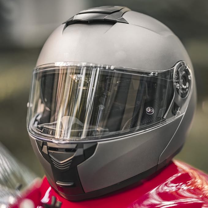 ILM Adult Motorcycle Modular Full Face Helmet Flip up Dual Visor DOT Approved Model 159(Gray,Large)
