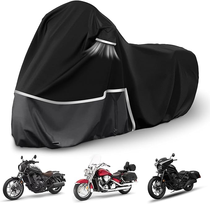 Waterproof Motorcycle Cover Replace for Honda Rebel 300 500 1100 and Shadow 750/ Vtx 1300 /Fury, 420D Oxford Cloth Motorcycle Cover for Snow Rain Dust Protection