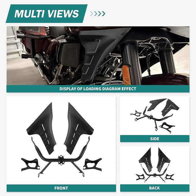 Motorcycle Side Fairing Panel Spoiler Support Brackets Covers Fit for Harley Touring FLTRXSE 2023-later CVO Road Glide ST FLTRXSTSE 2024-2025 (Matte Black)