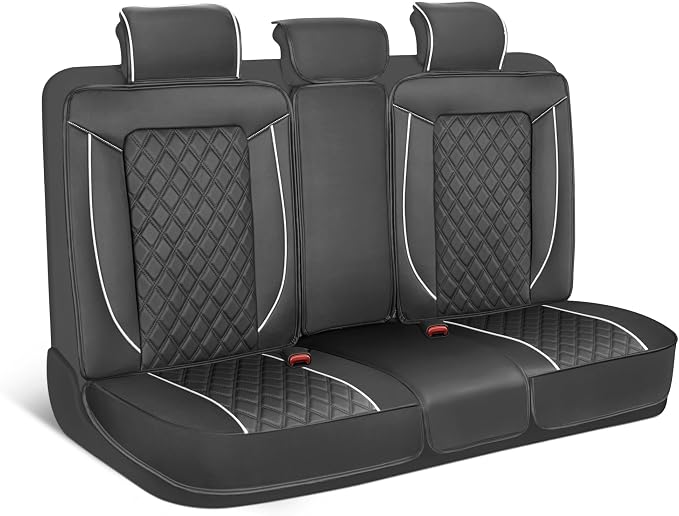 MotorBox Prestige Edition Rear Seat Cover for Cars, Open Sides Leather Seat Cover, Premium PU Leatherette Black & White Back Seat Covers for Cars Trucks SUVs, Rear Bench Only