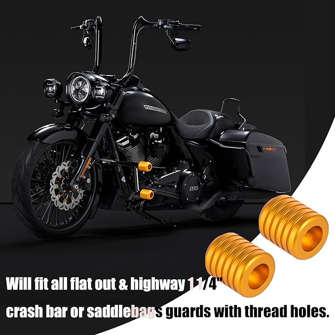 Advanblack Motorcycle Frame Sliders Machined CNC Alumium Crash Bar Slider Fit All Flat Out & Highway 1 1/4" Crash Bar Saddlebags Guards (Gold)