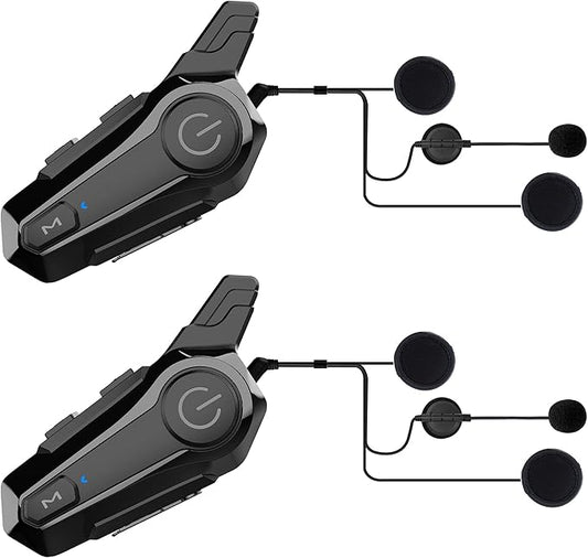 Motorcycle Bluetooth Headset Wireless Helmet 2-Way 400M Intercom Headphone with CVC Noise Cancellation Stereo Music IPX6 Waterproof for Half/Open Face Helmet 2 Pack