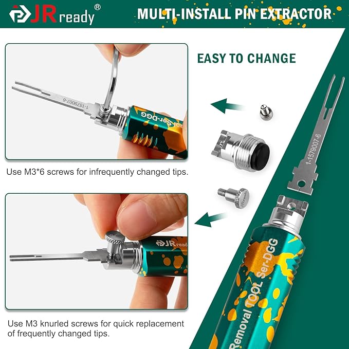 JRready ST5346 JRDDS Pin Extractor Tool Kit with 7PCS Replacement Tips Upgraded Terminal Removal Tools for Deutsch AMP Delphi Bosch Connectors Professional Auto Repair Terminal Release Tool Kit