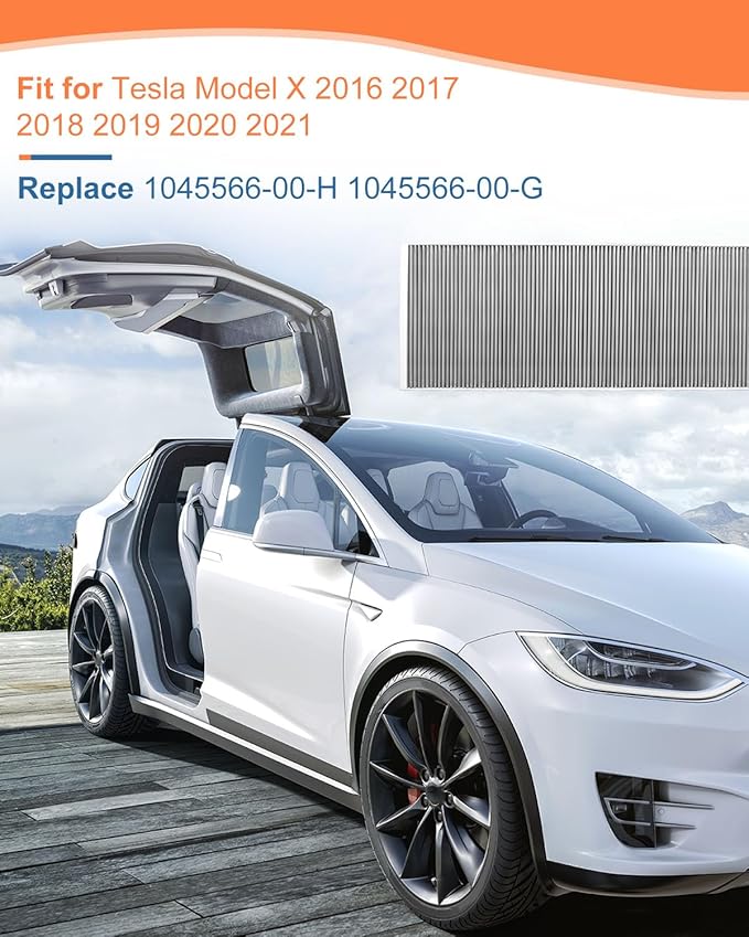 Cabin Air Filter Compatible With Tesla Model X 2016 2017 2018 2019 2020 2021 Replace 1045566-00-H 1045566-00-G, with Activated Charcoal