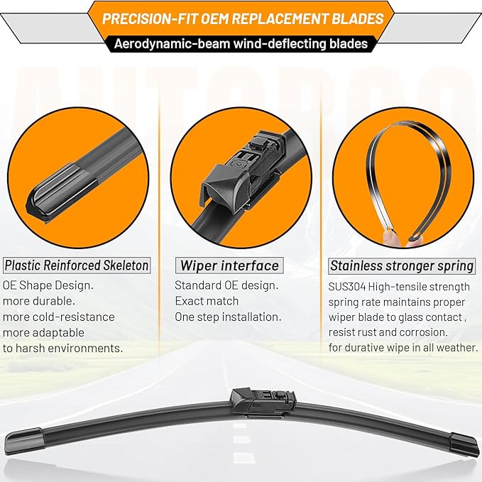 AUTOBOO 24"+18" Windshield Wiper Blades Replacement for Mazda 6 CX-5 CX-9 CX5 CX9 2016 2017 2018 2019 2020 2021 2022 2023 2024 2025 -Original Factory Quality (Pack of 2)
