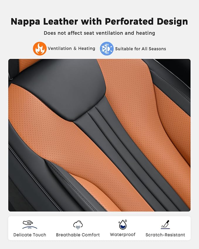 Huidasource Universal Car Seat Covers, Luxury Waterproof Faux Leather, Airbag Compatible, Easy to Install, Full Access to Seat Functions, Stain & Wear Resistant for Daily Driving, Brown & Black