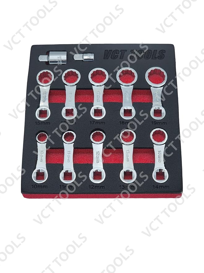 VCT 12-Piece Metric 12-Point Box End Torque Adapter Extension Set, 3/8inch Drive 10-19mm