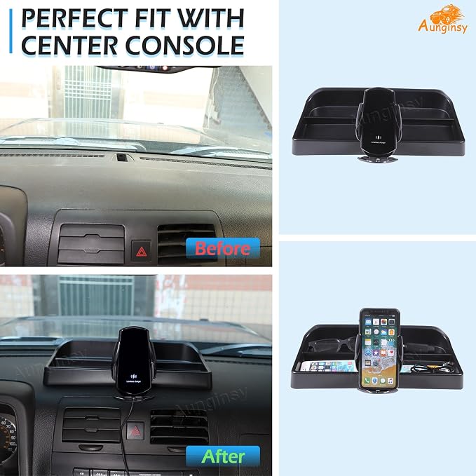 Aunginsy Center Console Dash Storage Tray with Mobile Phone Holder Compatible with Hummer H3 2005-2009, Car Dashboard Multi-Functional Phone Mount Storage Box Dash Organizer Tray Insert Accessories