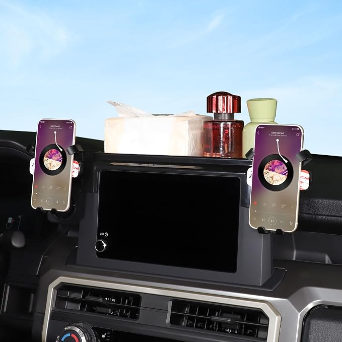 Car Center Console Dash Storage Tray With Phone Holder Compatible with Toyota Tacoma 2026 2025 2024, Dashboard Organizer Tray Mobile Phone Mount Storage Box Insert Accessories, Only Fit 8-inch Screen