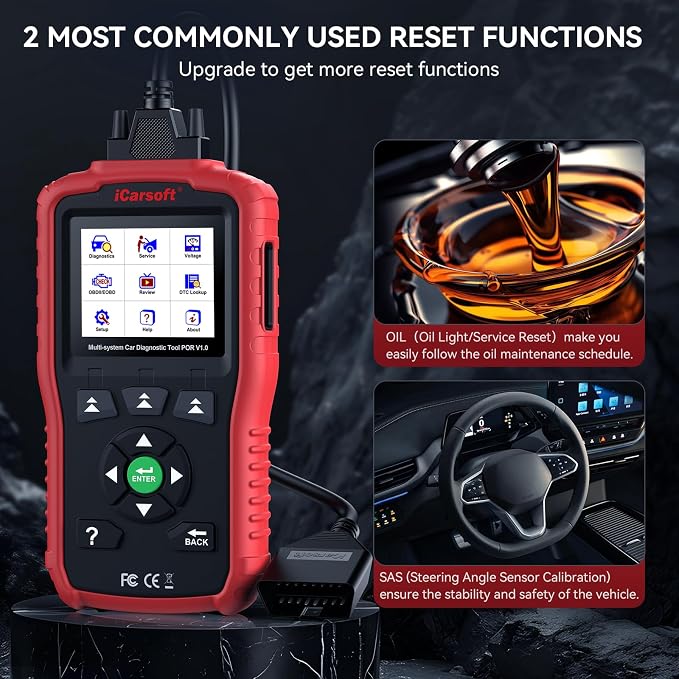 iCarsoft POR V1.0 for All System Diagnostic Tool Porsche 1996-2025 Oil/SAS Reset Battery Test 10 OBD2/EOBD Modes CAN FD Car Scan Code Reader/DTC/Live Data/Freeze Frame Lifetime Free Update Scanner