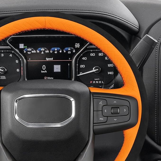 MEWANT Hand Stitch 3D Style Steering Wheel Protector Wrap Cover for GMC Sierra 1500 2019-2023/Sierra 1500 Limited 2022/Sierra 2500 2020-2024/Sierra 3500 2020-2024/Yukon 2021-2023
