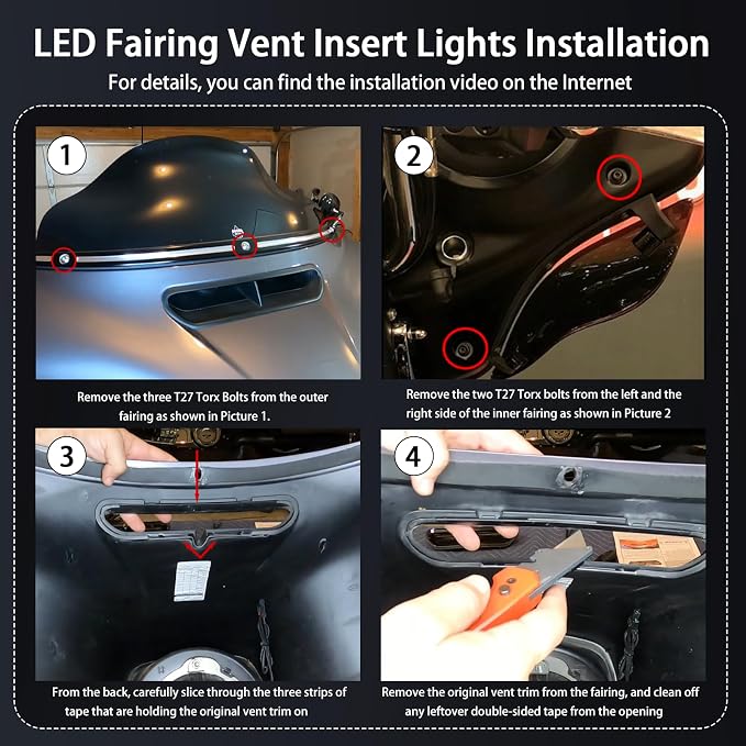 Motorcycle LED Fairing Vent Light, Windshield Vent Lights, Fits For 2014-2023 Harley Touring Street Glide, Electra Glide | Turn Signal Light & Running Light | Windshield Vent Trim