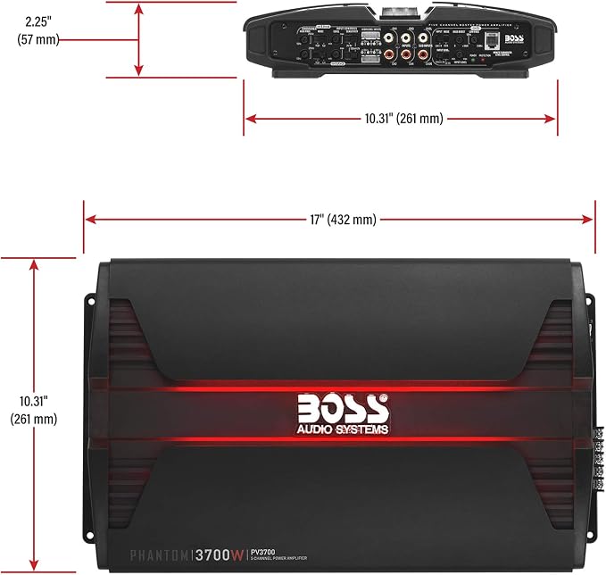 BOSS Audio Systems PV3700 5 Channel Car Stereo Amplifier – 3700 High Output, 5 Channel, 2/4 Ohm Stable, Low/High Level Inputs, High/Low Pass Crossover, Full Range, Bridgeable, for Subwoofer