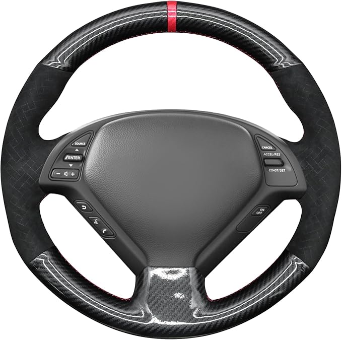 MEWANT Steering Wheel Cover for Infiniti G25 G35 G37 EX35 EX37 Q60 QX50 Made of Shiny PU Carbon Fiber Embossed Athsuede
