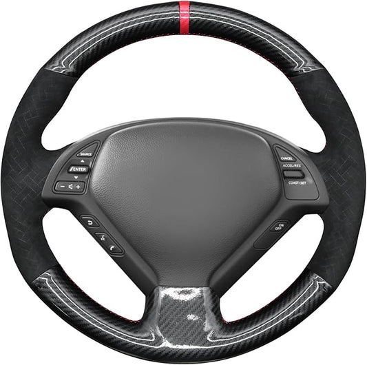 MEWANT Steering Wheel Cover for Infiniti G25 G35 G37 EX35 EX37 Q60 QX50 Made of Shiny PU Carbon Fiber Embossed Athsuede