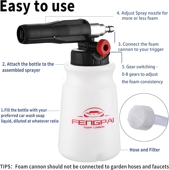 FENG PAI 2PCS Foam Cannon for Pressure Washer with Dual Connector Accessory & 7 Sprayer Nozzles, Dual Lance Soap Cannon, Double Tip Soap Attachment for Foam Blaster, 1/4" Quick Connect