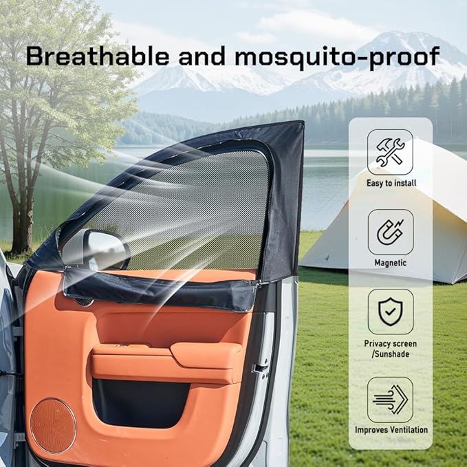 Custom-Fit Car Ranger2019-2025 Side Window Sunshade, Rear Baby Car Sunshade, Double-Layer Mesh & Oxford Cloth with Zipper, Privacy Cover/Insect Screen for Camping, UV Protection, Easy Installation