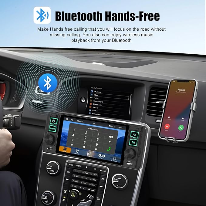Single Din Car Stereo with Wireless Apple Carplay Android Auto, 5.1" InCell Touchscreen Car Radio with Bluetooth 5.2 Handsfree Mirror Link 1 Din Head Unit with FM/Type-C/USB/EQ/Microphone