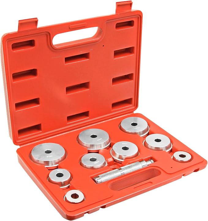 Powerbuilt 10 Pc. Master Bearing Race and Seal Driver Kit – Includes 9 Precision Wheel Inserts (1.565" to 3.180") for Easy Installation and Removal of Races and Seals – 948004