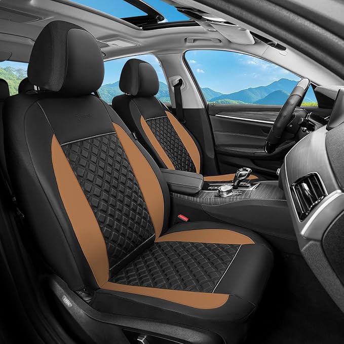 FLORICH Seat Covers, Front Seat Covers 2 PCs, Automotive Seat Cover for Cars, Luxury Leather Universal Seat Cover Accessories Fit for Most Cars SUV Truck Sedans(Brown)