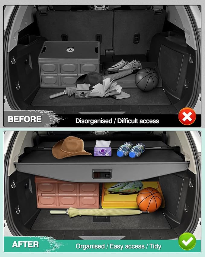 Powerty Cargo Cover for Chevy Chevrolet Equinox & GMC Terrain 2010-2016 2017-Canvas Texture Trunk Cover Retractable Trunk Security Shield Shade for Chevrolet Equinox/GMC Terrain Accessories