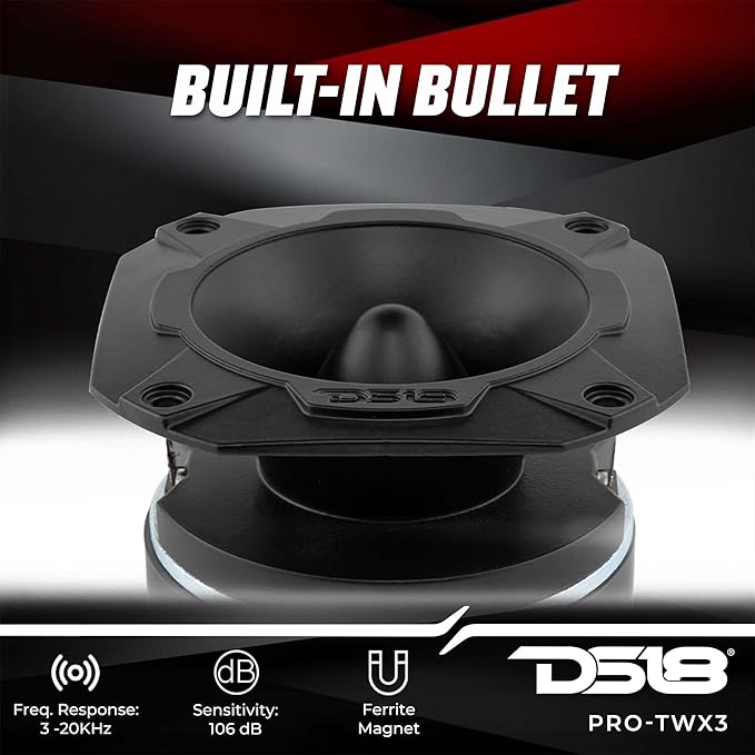 DS18 PRO-TWX3 4" Super Bullet Tweeter 480 Watts 1.5" Aluminum 4-Ohm Vc - PRO Tweeters are The Best in The Car Audio Pro Audio and Voceteo Market (1 Speaker)
