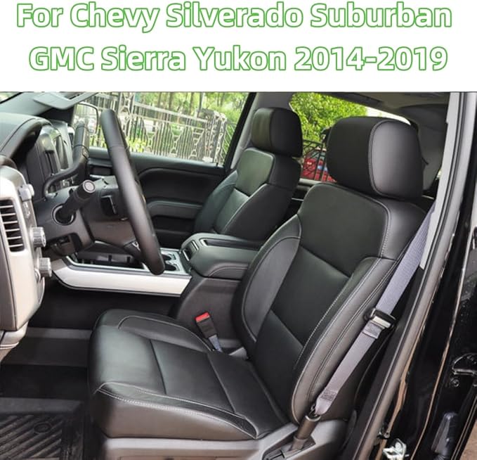 Black Driver Side Bottom Replacement Leather Seat Cover & Foam Cushion Compatible with Chevy Silverado Tahoe Suburban Avalanche GMC Sierra Yukon 2014-2019