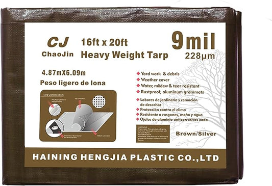 Tarps Heavy Duty Waterproof Multipurpose Poly Tarp Cover,Tarp Waterproof UV Resistant Tear&Fade Resistant, Outdoor Tarpaulin for Roof,Camping,Patio,Pool,Boat,Car (16'x20,9 Mil) Brown/Silver