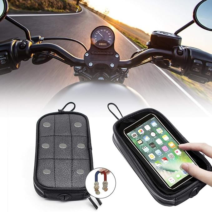 Motorcycle Tank Bag, Motorcycle Magnetic Phone Holder, Waterproof Fuel Tank Transparent Bag, Portable Phone Pouch Case with Headphone Jack, for Cellphone GPS 7.08X3.94X1.18inch