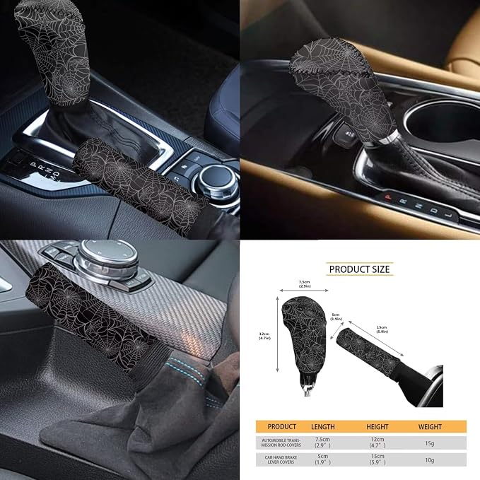 KEIAHUAN Black Spider Web Car Seat Covers for Women Men with Gear Shift Knob Cover&Handbrake Cover Steering Wheel Cover Headrest Cover Coasters Full Set of 11pcs Universal Fits for SUV Truck Sedan