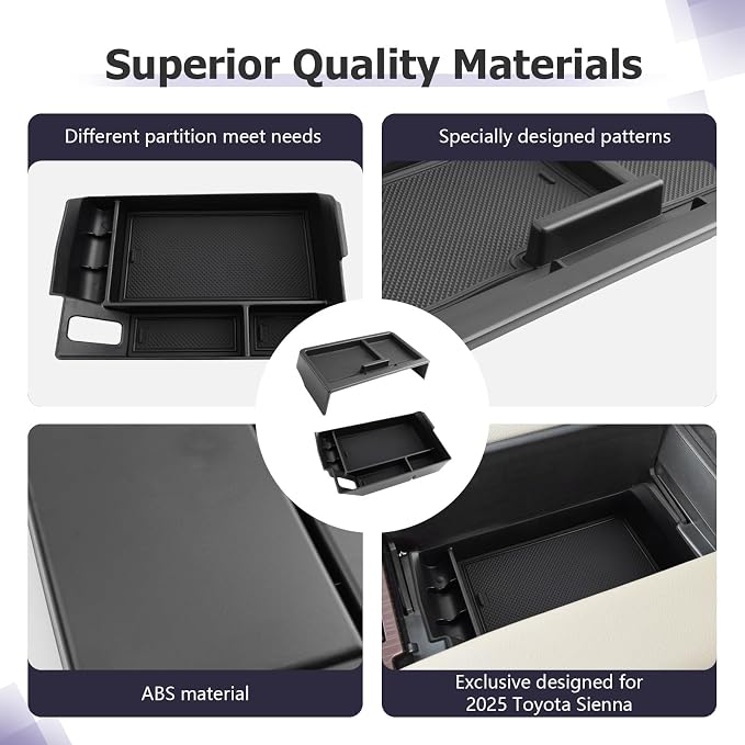 LUWU 2025 2026 Sienna Accessories for 2025 2026 Toyota Sienna Accessories Dashboard Storage Tray Center Console Organizer, Armrest Console Tray Storage Box Black 2-Pack (ONLY for 12.3-INCH Screen)
