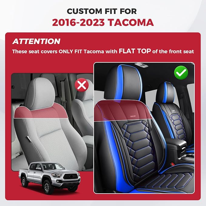 FREESOO 2 Front Tacoma 2005-2023 Seat Covers Custom Fit for Toyota Tacoma Double Crew Cab Faux Leather Pickup Truck Seat Covers (2 PCS Front, BlackBlue)