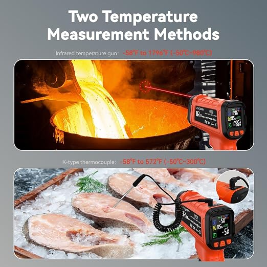 -58°F to 1796°F Infrared Thermometer Gun, Dual-Mode 16:1 | Surface & Internal Temperature Reading，Includes Portable Holster，Humidity & Ambient Temperature Display