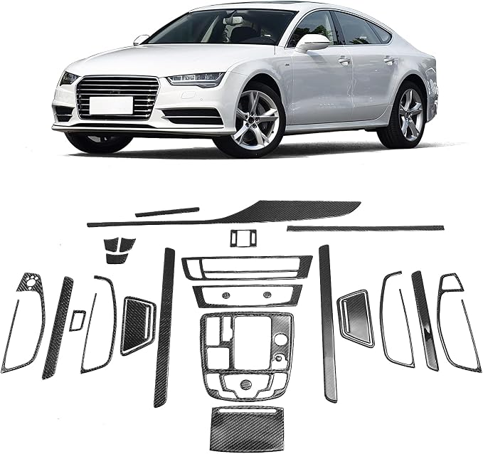31PCS Real Carbon Fiber Interior Trim Kit Compatible with Audi A6 C7 2012-2018, Interior Decal Sticker Accessories