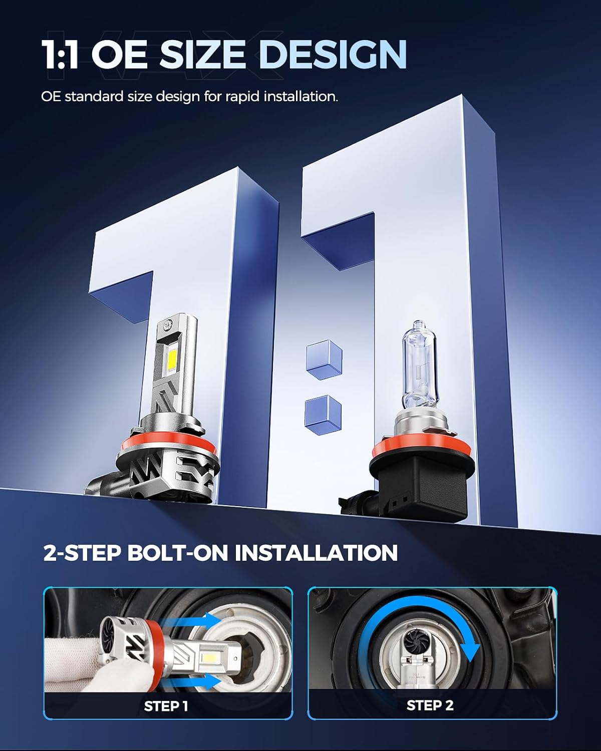 KAX 2025 10X Brightener 9005 H11 Led Bulbs Combo for Car Owners, 100000Lm HB3 H9 for Drivers at Night, H11 During Bad Weather, HB3 H8 1:1 Real Size, 100000 Hours Lifespan, 99% Fit Vehicles, 4 Pack