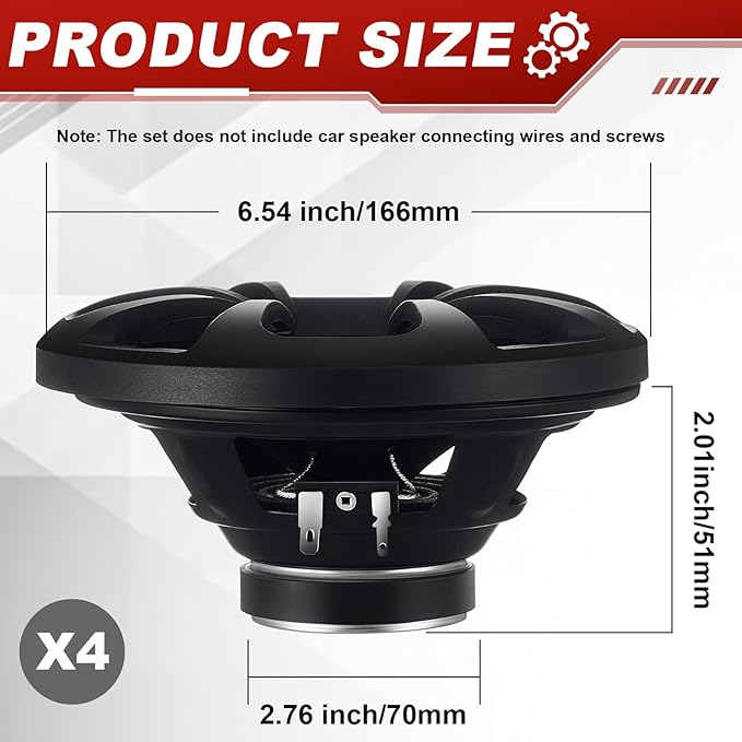 2 Pairs 2-Way Coaxial Car Audio Speakers Full Range Speakers with Powerful Sound and Easy Installation Enhanced Bass Response Black Car Loudspeaker (6.5")