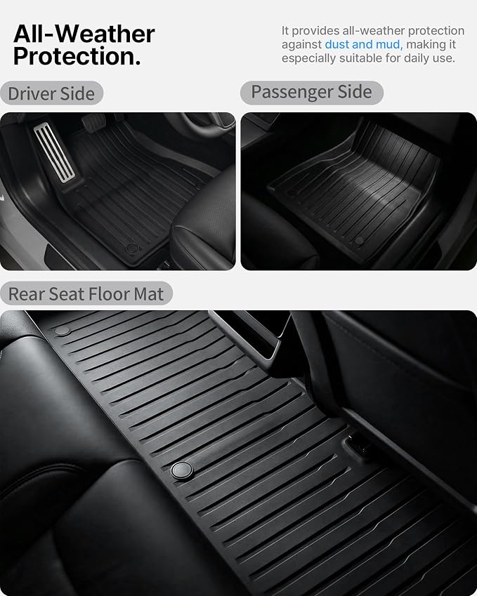 6Pcs Floor Mats for Tesla Model 3 Highland 2024-2026 All Trims, Injection Molded Virgin TPE with Aluminum Dead Pedal — All-Weather Cargo Liners with Frunk/Trunk Lower Storage