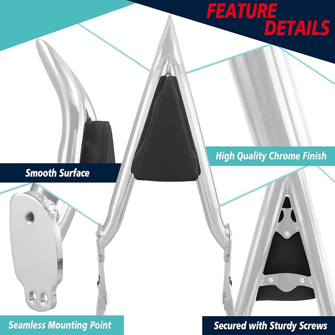 YHMOTO 22" Detachable Passenger Backrest Sissy Bar Quick Release Fit For Harley Davidson Touring Models Harley Touring Road King Electra Glide Street Glide FLHR FLHX FLHT FLTR 1997-2008