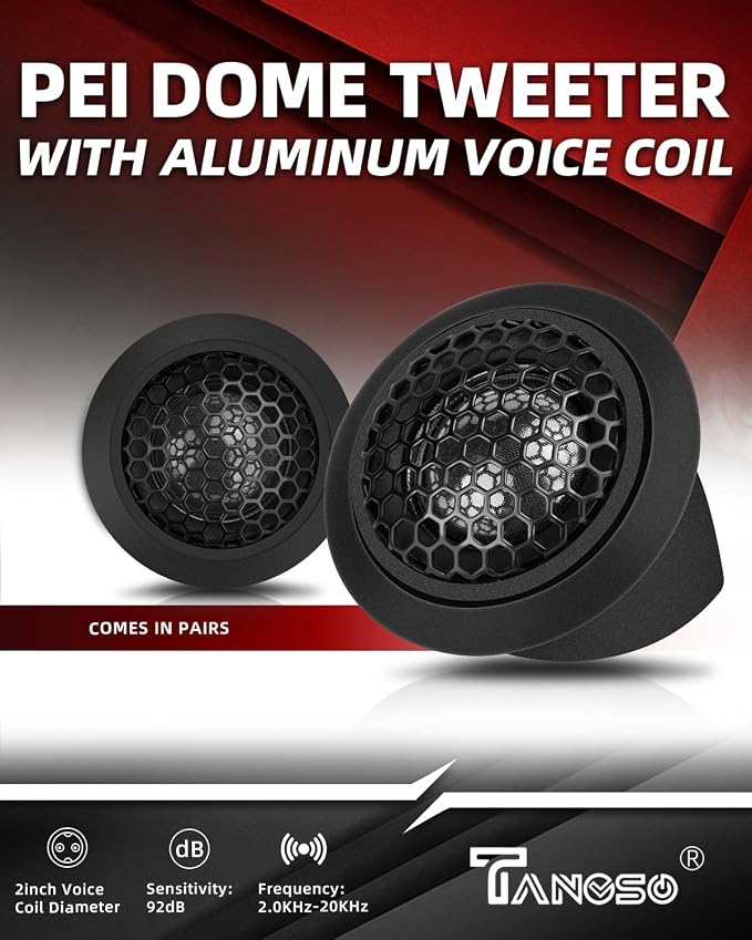 1 Inch Car Tweeters 300W Peak, Silk Dome Tweeter Speakers for Car Audio, 4 Ohm High Frequency Tweeters with Crossover, Surface/Flush Mount, Car Tweeters Pair for Clear Crisp Sound