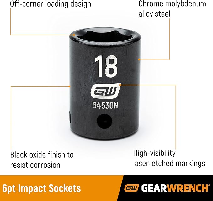 GEARWRENCH 19 Pc. 1/2" Drive 6 Pt. Standard Impact Socket Set, SAE - 84932N (Pack of 3)